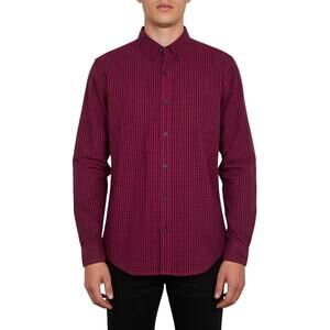 Hawker Rye Men's Checkered Button-Down Shirt Burgundy 100% Cotton NWT Large